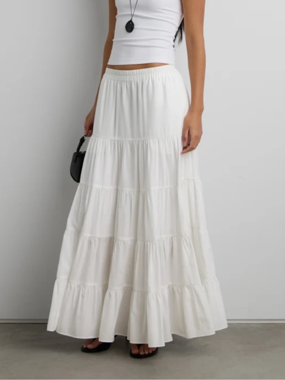 OAK + FORT TIERED MIDI SKIRT * WHITE